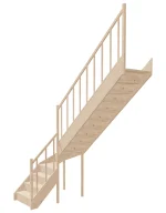 Right-turn wooden closed-risers stairs L-shape EQDL 075R by Sowosz. For self-assembly. Includes balustrade.