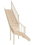 Right-turn wooden closed-risers stairs L-shape EQDL 080R by Sowosz. For self-assembly. Includes balustrade.