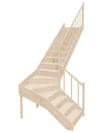 Right-turn wooden closed-risers stairs L-shape EQDL 090R by Sowosz. For self-assembly. Includes balustrade.