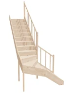 Right-turn wooden closed-risers stairs L-shape EQDL 090R by Sowosz. For self-assembly. Includes balustrade.