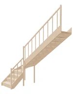 Right-turn wooden closed-risers stairs L-shape EQDL 090R by Sowosz. For self-assembly. Includes balustrade.