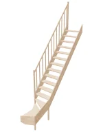 Wooden Left-Hand Stairs with Bottom Winder and Open Risers EMQG 065R by Sowosz. For self-assembly. Includes balustrade.