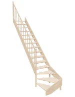 Wooden Left-Hand Stairs with Bottom Winder and Open Risers EMQG 075R by Sowosz. For self-assembly. Includes balustrade.