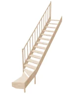 Wooden Left-Hand Stairs with Bottom Winder and Open Risers EMQG 075R by Sowosz. For self-assembly. Includes balustrade.