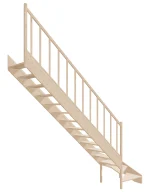 Wooden Left-Hand Stairs with Bottom Winder and Open Risers EMQG 075R by Sowosz. For self-assembly. Includes balustrade.