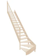 Wooden Left-Hand Stairs with Bottom Winder and Open Risers EMQG 080R by Sowosz. For self-assembly. Includes balustrade.