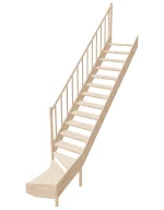 Wooden Left-Hand Stairs with Bottom Winder and Open Risers EMQG 080R by Sowosz. For self-assembly. Includes balustrade.