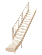 Wooden Left-Hand Stairs with Bottom Winder and Open Risers EMQG 090R by Sowosz. For self-assembly. Includes balustrade.