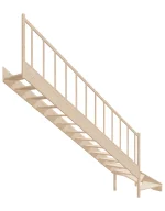Wooden Left-Hand Stairs with Bottom Winder and Open Risers EMQG 090R by Sowosz. For self-assembly. Includes balustrade.