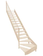Wooden Left-Hand Stairs with Bottom Winder and Open Risers EMQG 095R by Sowosz. For self-assembly. Includes balustrade.
