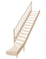 Wooden Left-Hand Stairs with Bottom Winder and Open Risers EMQG 095R by Sowosz. For self-assembly. Includes balustrade.