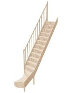 Wooden Left-Hand Stairs with Bottom Winder and Closed Risers EQG 065R by Sowosz. For self-assembly. Includes balustrade.