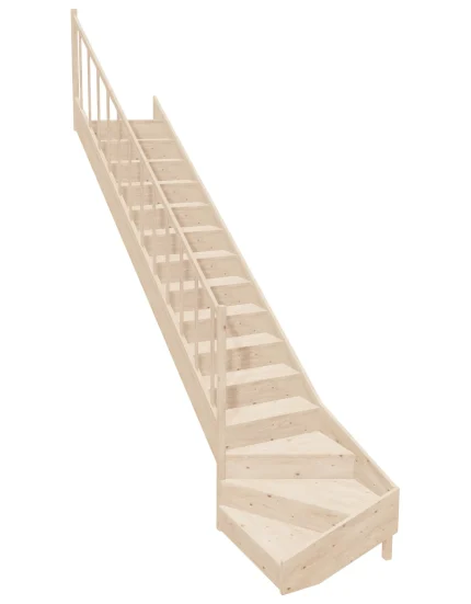 Wooden Left-Hand Stairs with Bottom Winder and Closed Risers EQG 085R by Sowosz. For self-assembly. Includes balustrade.