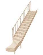 Wooden Left-Hand Stairs with Bottom Winder and Closed Risers EQG 085R by Sowosz. For self-assembly. Includes balustrade.