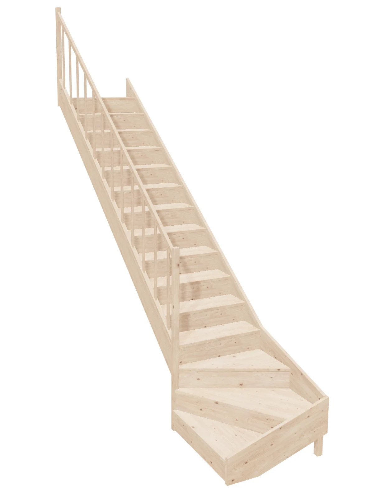 Left-turn-winder-stairs-with-risers-EQG-090R-k40-1 Wooden Left-Hand Stairs with Bottom Winder and Closed Risers EQG 090R by Sowosz. For self-assembly. Includes balustrade.