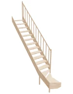 Wooden Right-Hand Stairs with Bottom Winder and Open Risers EMQD 070R by Sowosz. For self-assembly. Includes balustrade.