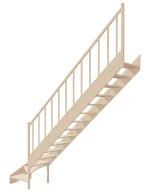 Wooden Right-Hand Stairs with Bottom Winder and Open Risers EMQD 070R by Sowosz. For self-assembly. Includes balustrade.