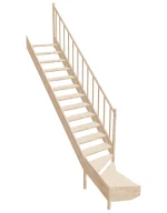 Wooden Right-Hand Stairs with Bottom Winder and Open Risers EMQD 080R by Sowosz. For self-assembly. Includes balustrade.