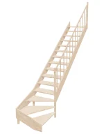Wooden Right-Hand Stairs with Bottom Winder and Open Risers EMQD 085R by Sowosz. For self-assembly. Includes balustrade.