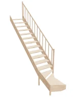 Wooden Right-Hand Stairs with Bottom Winder and Open Risers EMQD 085R by Sowosz. For self-assembly. Includes balustrade.