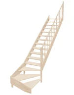 Wooden Right-Hand Stairs with Bottom Winder and Open Risers EMQD 095R by Sowosz. For self-assembly. Includes balustrade.