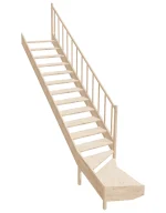 Wooden Right-Hand Stairs with Bottom Winder and Open Risers EMQD 095R by Sowosz. For self-assembly. Includes balustrade.