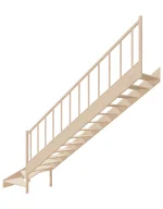 Wooden Right-Hand Stairs with Bottom Winder and Open Risers EMQD 095R by Sowosz. For self-assembly. Includes balustrade.