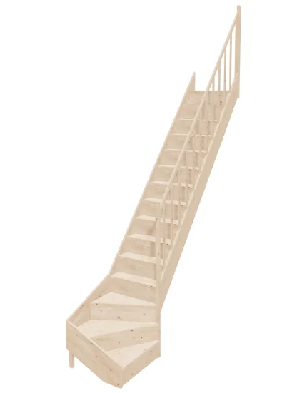 Wooden Right-Hand Stairs with Bottom Winder and Closed Risers EQD 065R by Sowosz. For self-assembly. Includes balustrade.