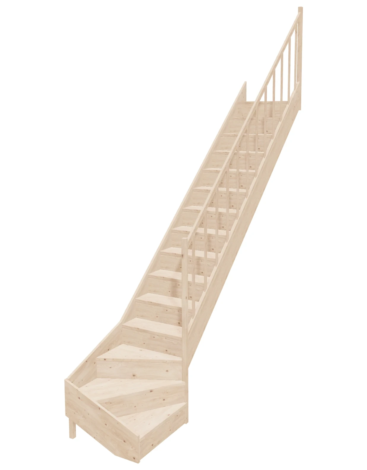 Right-turn-winder-stairs-with-risers-EQD-070R-k46-1 Wooden Right-Hand Stairs with Bottom Winder and Closed Risers EQD 070R by Sowosz. For self-assembly. Includes balustrade.