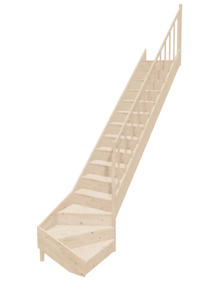 Wooden Right-Hand Stairs with Bottom Winder and Closed Risers EQD 075R by Sowosz. For self-assembly. Includes balustrade.