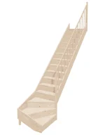 Wooden Right-Hand Stairs with Bottom Winder and Closed Risers EQD 080R by Sowosz. For self-assembly. Includes balustrade.