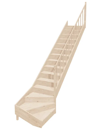 Wooden Right-Hand Stairs with Bottom Winder and Closed Risers EQD 090R by Sowosz. For self-assembly. Includes balustrade.