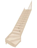 Wooden Right-Hand Stairs with Bottom Winder and Closed Risers EQD 095R by Sowosz. For self-assembly. Includes balustrade.