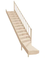 Wooden Right-Hand Stairs with Bottom Winder and Closed Risers EQD 095R by Sowosz. For self-assembly. Includes balustrade.