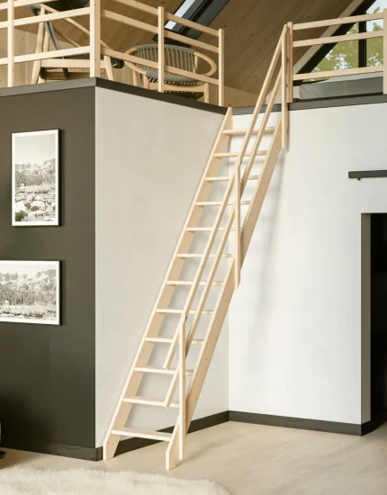 Priame mlynárske schody EXD 6012P zo smrekového dreva