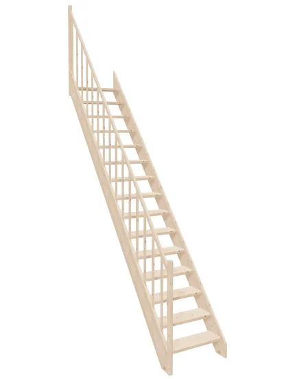 Straight wooden open-risers stairs EAD 065R by Sowosz. For self-assembly. Includes balustrade.
