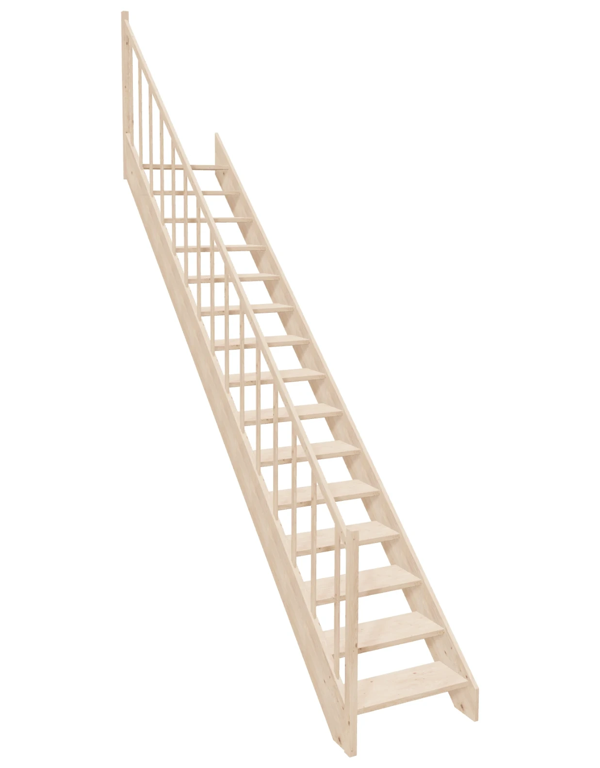 Straight-stairs-EAD-070R-k46-1 Straight wooden open-risers stairs EAD 070R by Sowosz. For self-assembly. Includes balustrade.