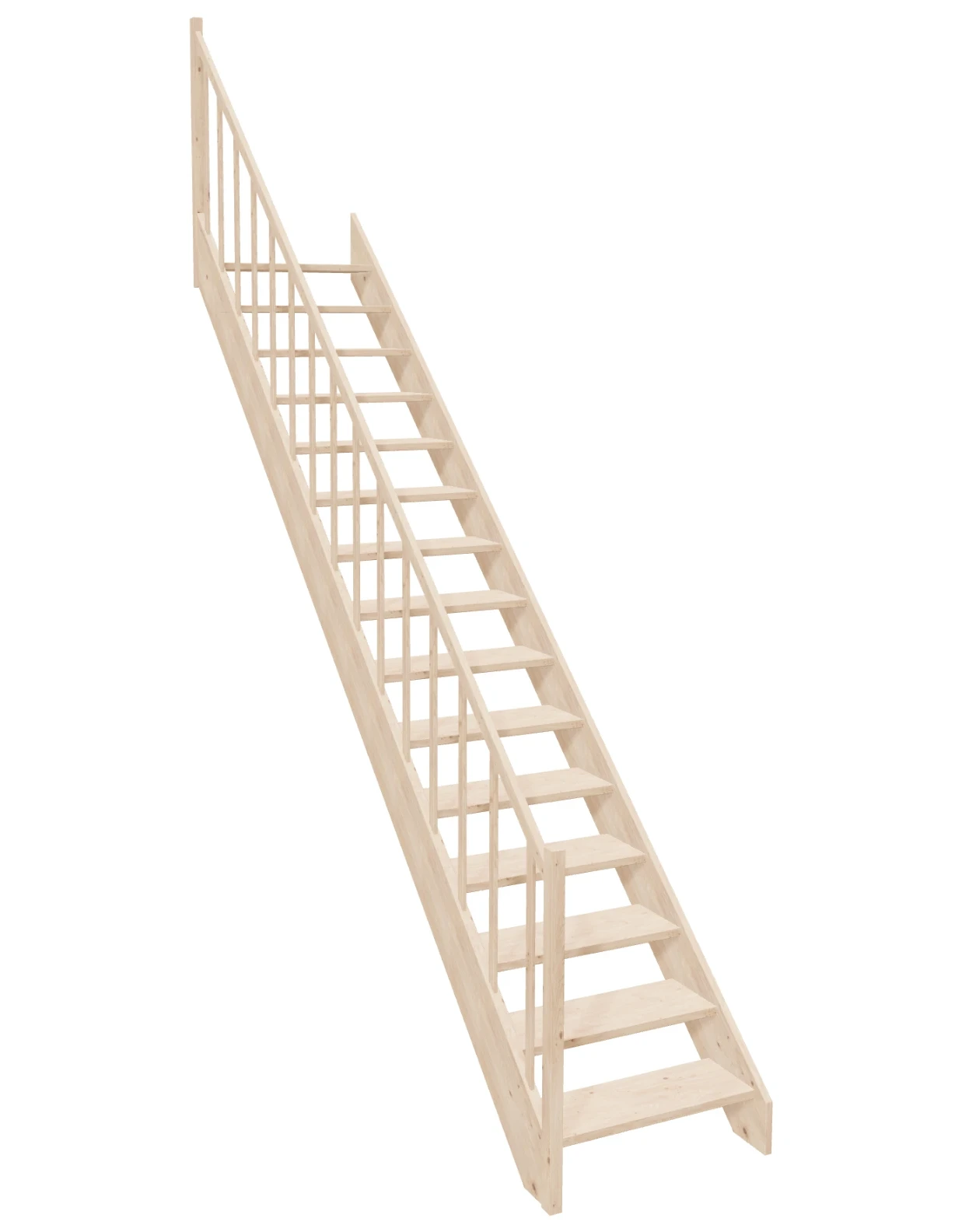 Straight-stairs-EAD-075R-k46-1 Straight wooden open-risers stairs EAD 075R by Sowosz. For self-assembly. Includes balustrade.