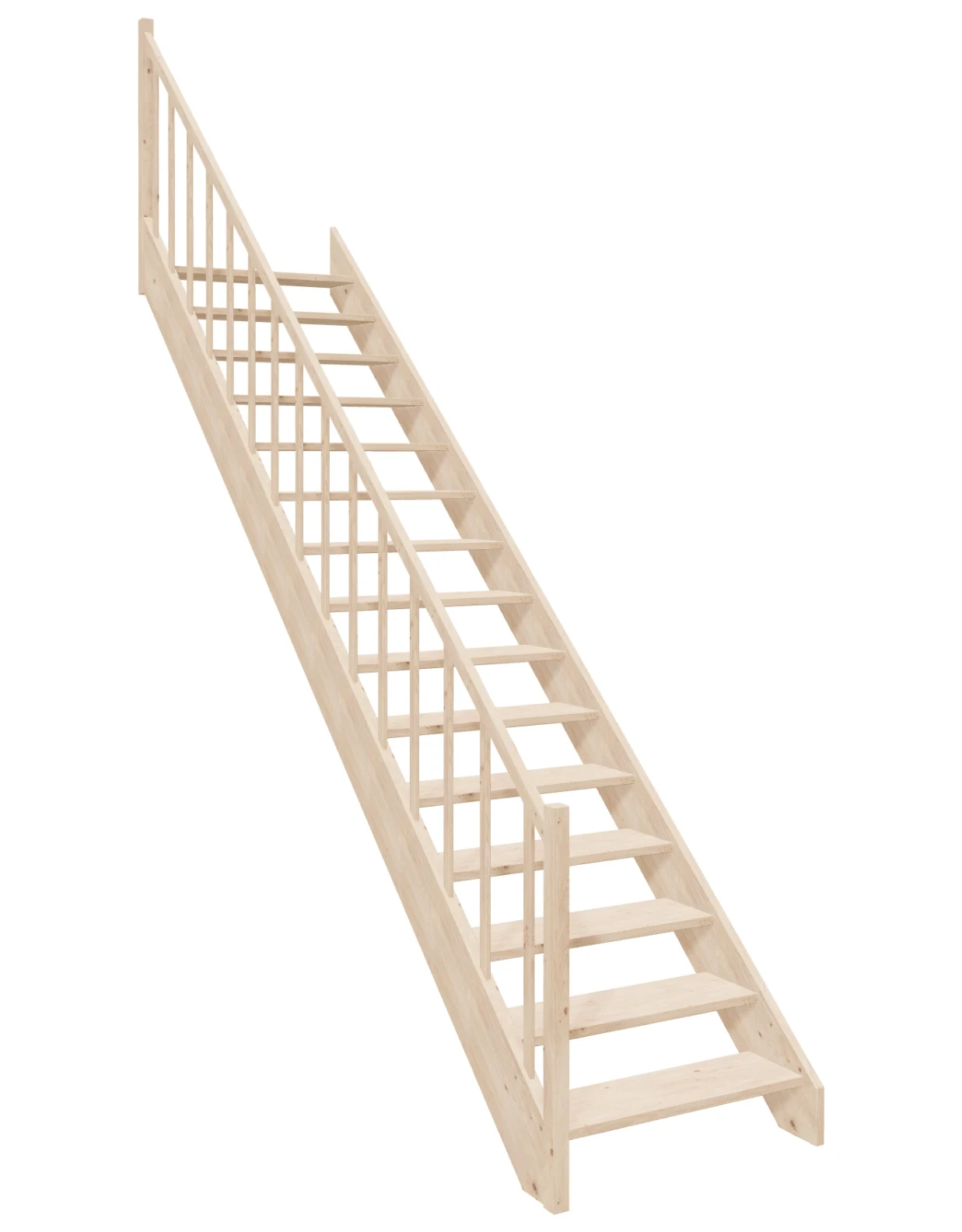 Straight-stairs-EAD-090R-k42-1 Straight wooden open-risers stairs EAD 090R by Sowosz. For self-assembly. Includes balustrade.