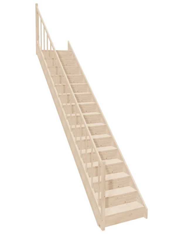 Straight wooden closed-risers stairs EGD 080R by Sowosz. For self-assembly. Includes balustrade.