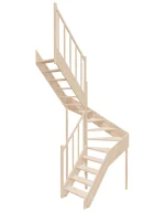 Left-turn wooden open-risers stairs U-shape EMQG 130R by Sowosz. For self-assembly. Includes balustrade.