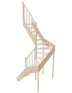 Left-turn wooden open-risers stairs U-shape EMQG 130R by Sowosz. For self-assembly. Includes balustrade.