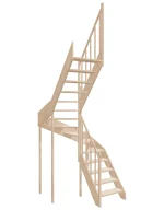Left-turn wooden open-risers stairs U-shape EMQG 130R by Sowosz. For self-assembly. Includes balustrade.