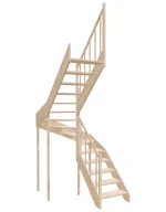 Left-turn wooden open-risers stairs U-shape EMQG 140R by Sowosz. For self-assembly. Includes balustrade.