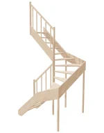 Left-turn wooden open-risers stairs U-shape EMQG 150R by Sowosz. For self-assembly. Includes balustrade.
