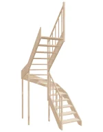 Left-turn wooden open-risers stairs U-shape EMQG 150R by Sowosz. For self-assembly. Includes balustrade.