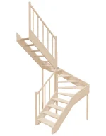 Left-turn wooden open-risers stairs U-shape EMQG 160R by Sowosz. For self-assembly. Includes balustrade.