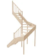 Left-turn wooden open-risers stairs U-shape EMQG 160R by Sowosz. For self-assembly. Includes balustrade.