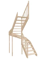Left-turn wooden open-risers stairs U-shape EMQG 160R by Sowosz. For self-assembly. Includes balustrade.