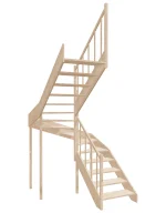Left-turn wooden open-risers stairs U-shape EMQG 170R by Sowosz. For self-assembly. Includes balustrade.